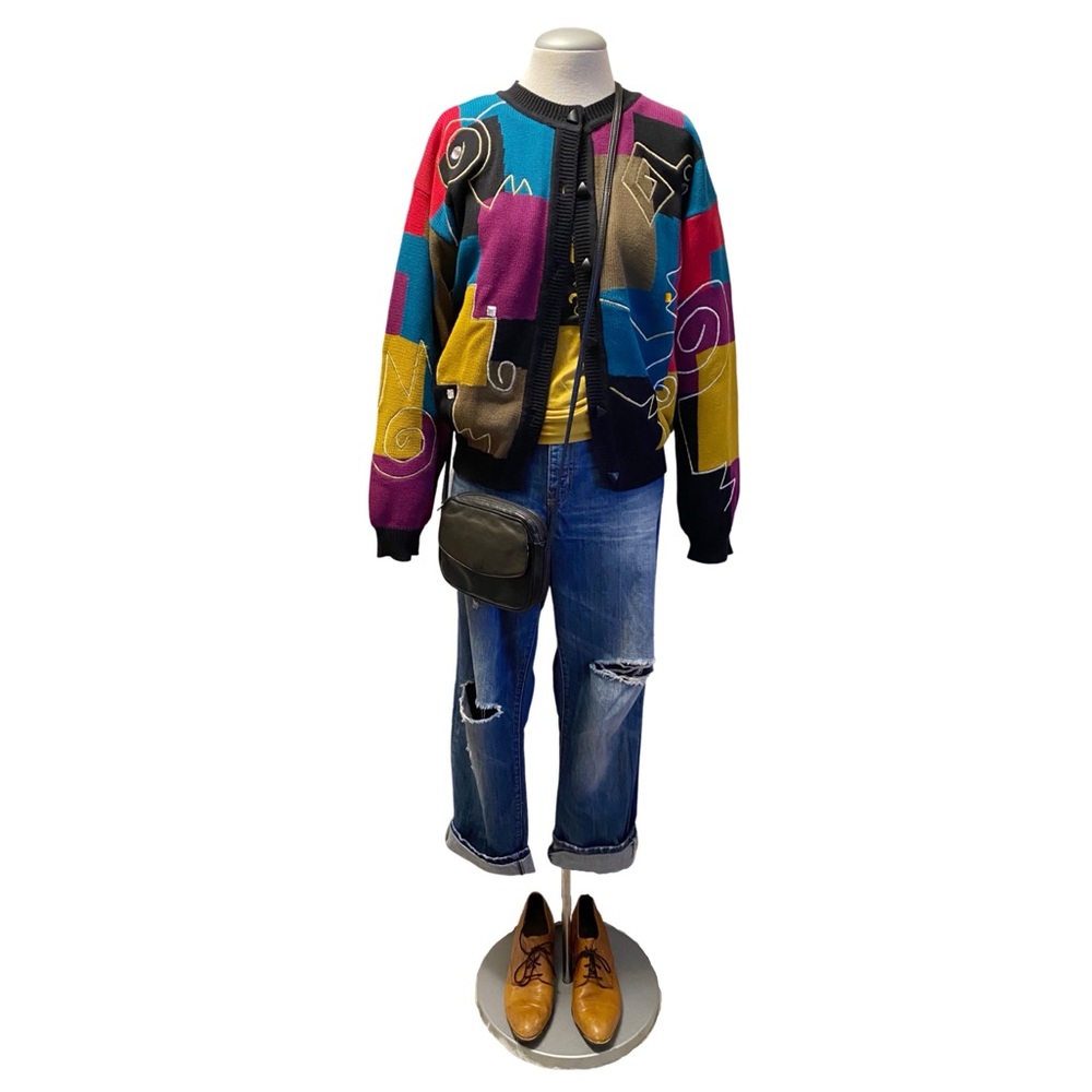 VINTAGE - 80s GRAPHIC COLOUR BLOCK CARDIGAN